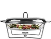 Altom Design Meteor ovalen Buffetwarmer 2,4L - Chafing Dish / Warmhoudbak Roestvrijstalen Deksel en glazen schaal - RVS