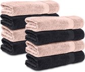 Komfortec handdoeken – Set van 8 - Badhanddoek 50x100 cm - 100% Katoen - Zwart&Roze