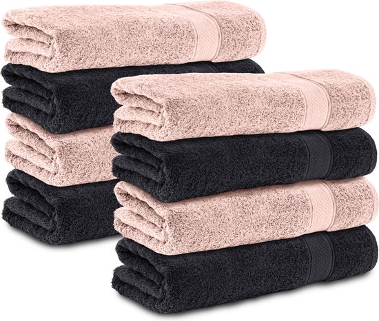 Komfortec handdoeken – Set van 8 - Badhanddoek 50x100 cm - 100% Katoen - Zwart&Roze