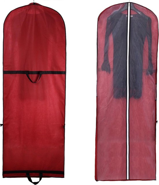 Ademende Kledingtas 180 cm x 64 cm, Opvouwbare Beschermhoes Kledinghoes, Vervoeren/Langdurige Opslag voor Trouwjurken Avondjurken Pakken enz, Donkerrood TKB1001-darkred