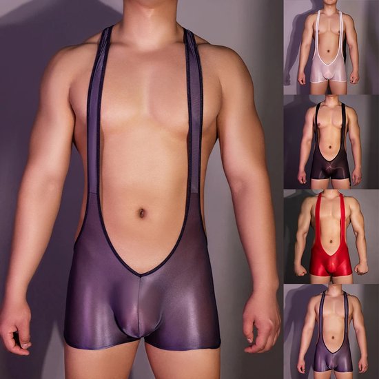 Bodysuit-Heren-Sexy-Doorschijnend-Mesh-Opwindend-Aubergine-Erotisch-Goedkoop