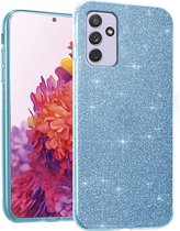 Casemania Hoesje Geschikt voor Samsung Galaxy A55 - Blauw - Glitter Back Cover