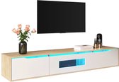 Merax TV Meubel met LED Verlichting - Moderne Hoogglans TV-meubel - Wit met Naturel Houtkleur