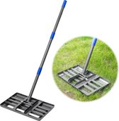 Gazonrakel zwart metaal, 152 cm gazonhark, lawn nivellering rak met roestvrijstalen stang, robuuste bodem-gazonplanner-gereedschap voor de tuin golf