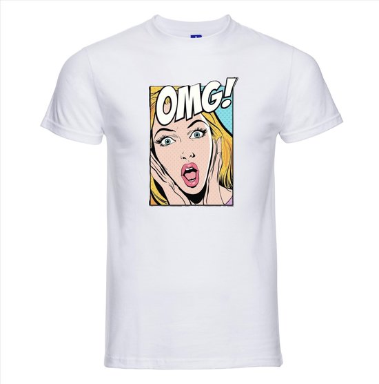 T-shirt OMG wit | Maat XL