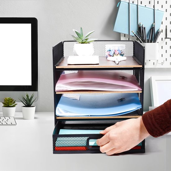 Marbrasse Desk Trays Organiser, 4 Tier Letter Paper Tray met handvat