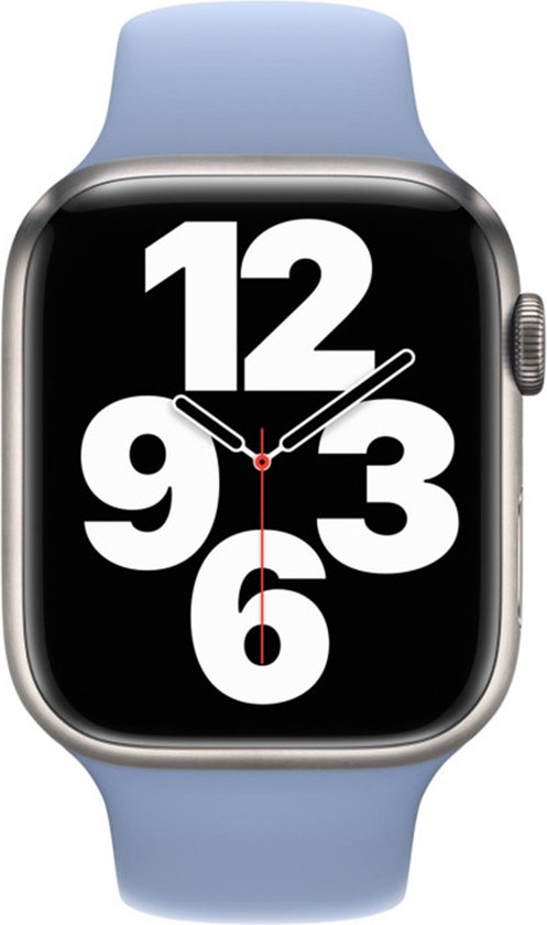 Apple Watch met een blauwgroen sportbandje en een zilverkleurige kast.