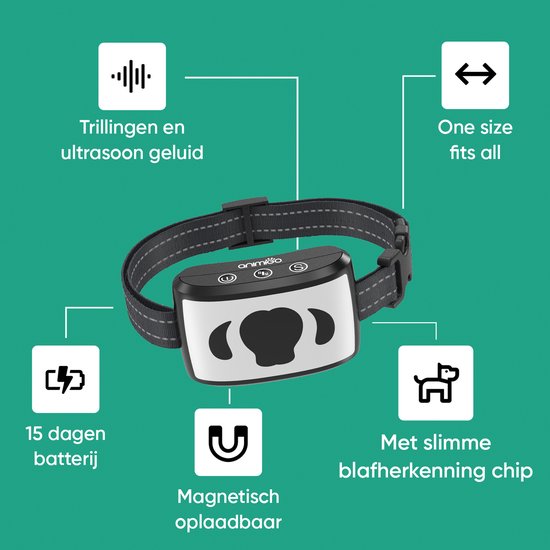 Animigo Anti Blafband voor honden - zonder schokken - Met ultrasoon geluid en trillingen - Oplaadbaar