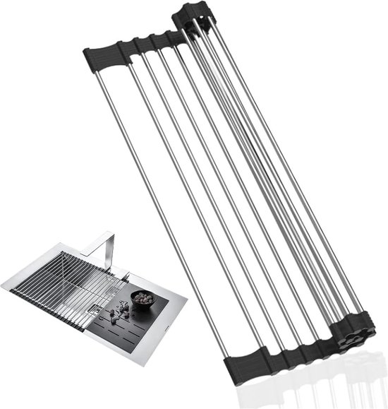 Afdruiprek Boven De Gootsteen Met 3 Niveaus - Multifunctioneel En Roestvrij Keukenorganizer En Toonbankopslag Lengte 65cm Zwart Dish Drainer