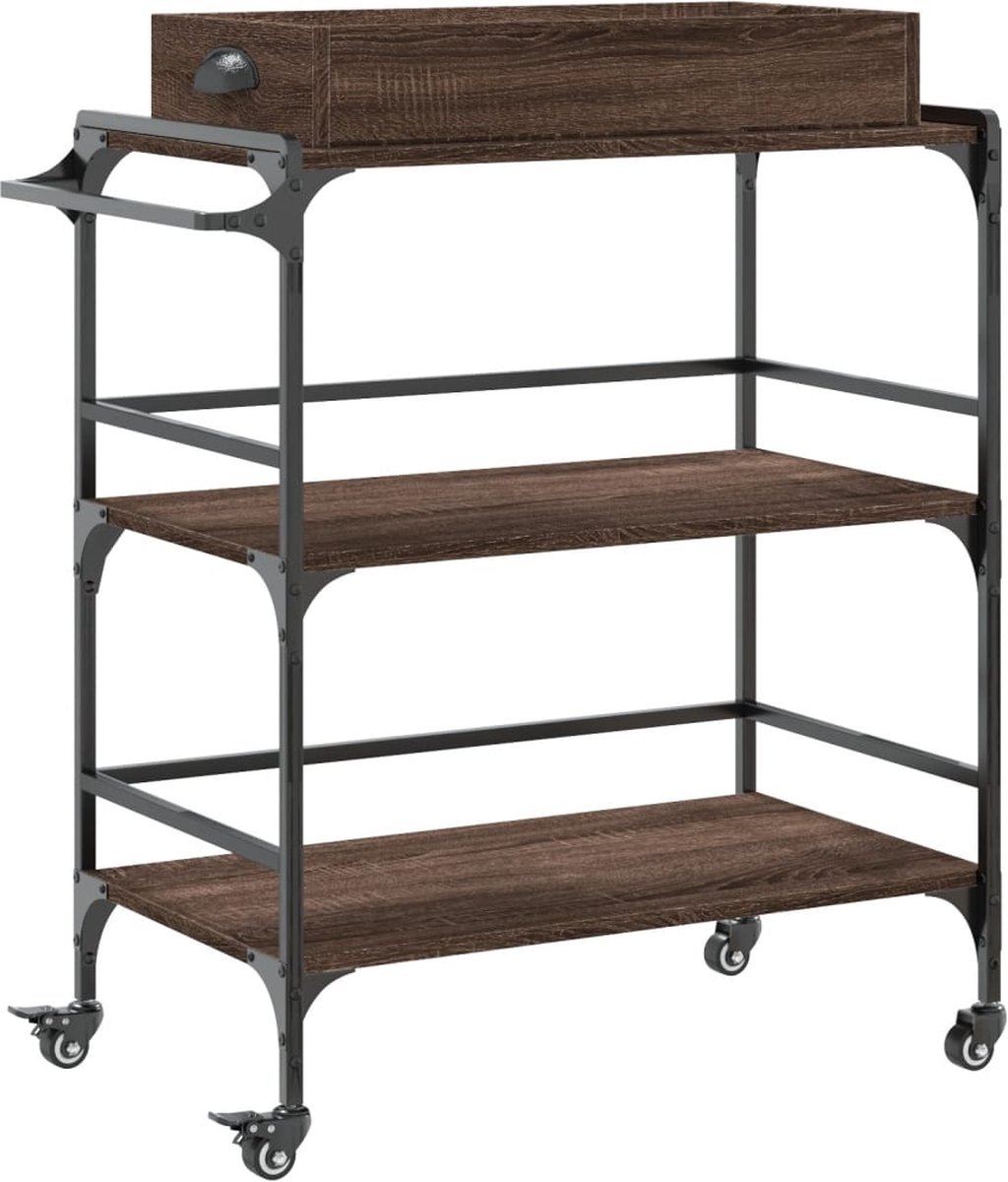 vidaXL - Keukentrolley - 81,5x41x92,5 - cm - bewerkt - hout - bruin - eikenkleurig