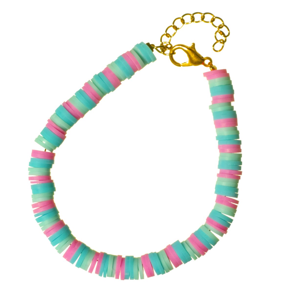 Armband met katzuki kralen in roze- en blauwtinten en een goudkleurige sluiting