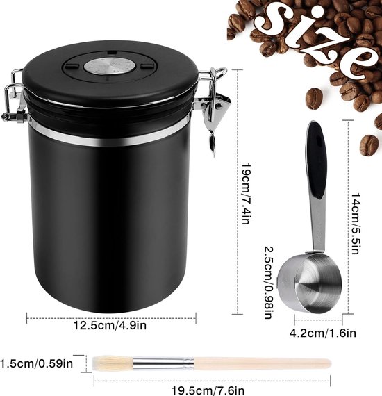 Boîte à Café Hermétique En Acier Inoxydable 2,8 L - Valve CO2, Affichage Date - Pour Grains De Café Frais