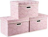 Opvouwbare opbergdozen met deksels Decoratieve stoffen opbergmanden Kubussen Organizer Containers Manden Handvatten 38x25x25cm Pak van 3