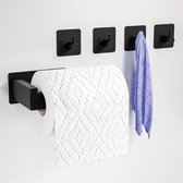 Toiletpapierhouder zonder boren, zelfklevend, roestvrij staal, wc-rolhouder, wc-papierhouder met 4 kleefhaken, voor badkamer, keuken (zwart)