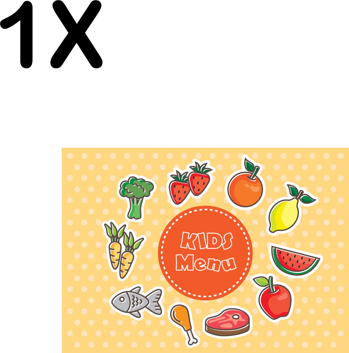 BWK Textiele Placemat - Kids Menu met Groente Fruit en Vlees - Set van 1 Placemats - 35x25 cm - Polyester Stof - Afneembaar