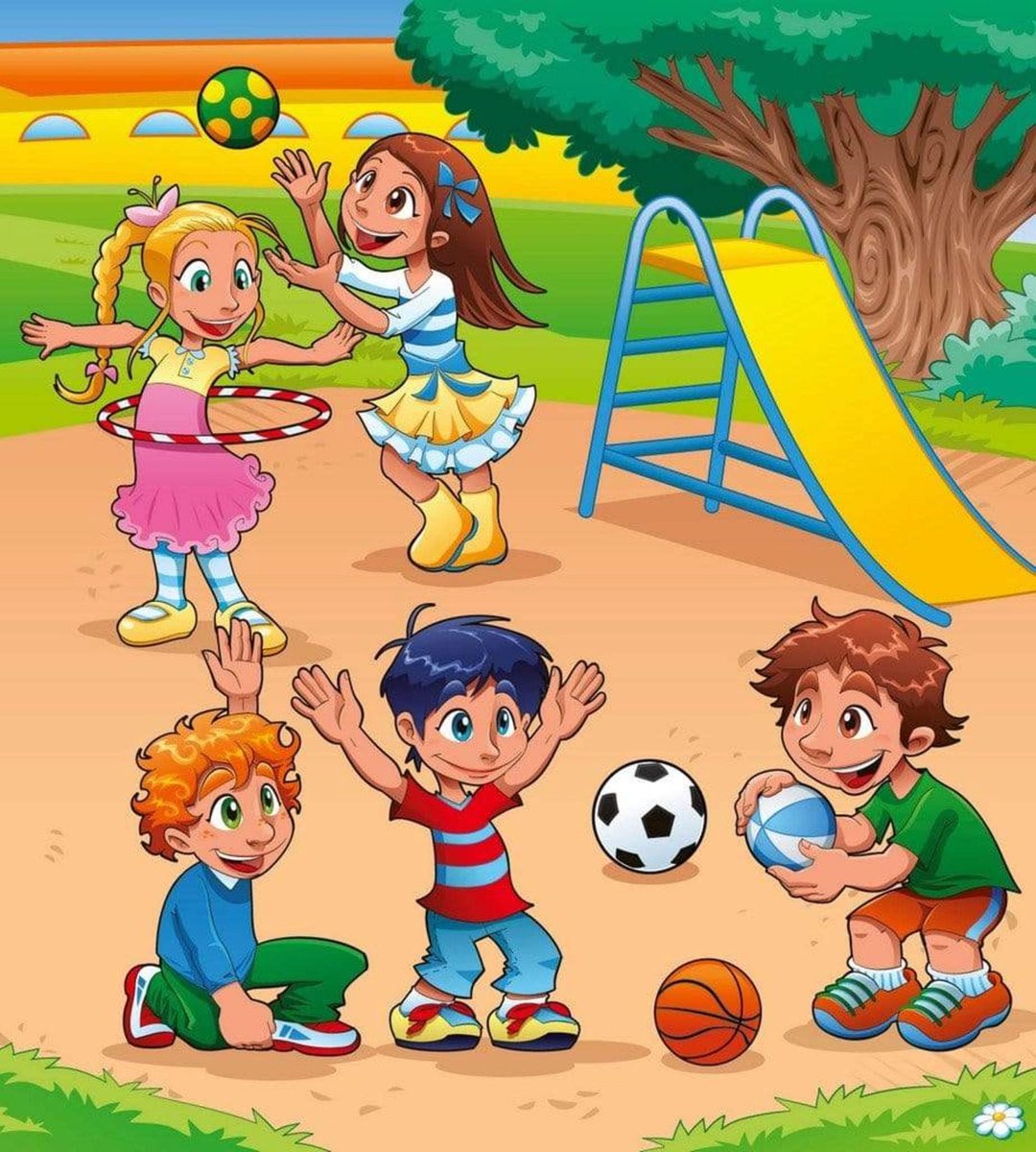 Fotobehang - Kids in Playground 225x250cm - Vliesbehang