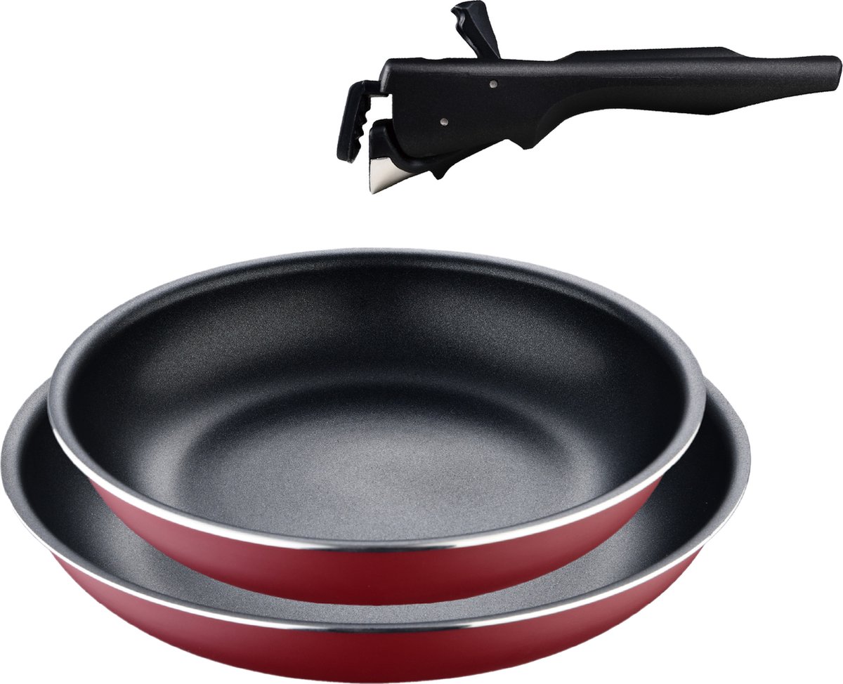 Bergner Click&Cook Pannenset 3-Delig 22 en 26 cm + Afneembare Ergonomische Handgreep Geperst en Anti-aanbak Aluminium voor Alle Kookplaten en Ovens