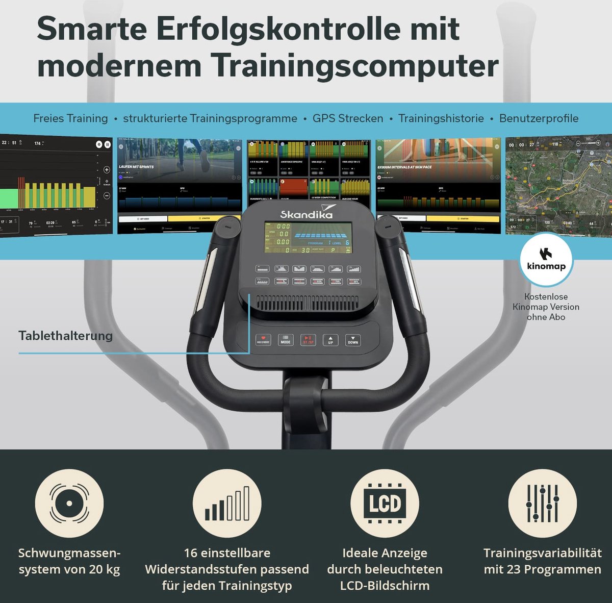 Afbeelding 3 van Skandika Carbon P20-R Crosstrainer – Crosstrainer - Elliptische trainer voor thuisgebruik, 23 programma's, app-compatibel, tot 135 kg, 16 weerstandsniveaus - Fitnessapparatuur voor duurtraining - 168.8 x 84 x 171.8 cm (LxBxH) - zwart