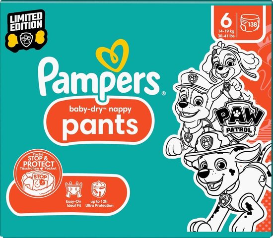 Pampers Baby Dry Nappy Pants luierbroekjes Extra Large (14-19 kg) Limited Edition Paw Patrol, Maandelijkse box, 138 Stuks
