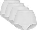 Vier witte dames tailleslips, hoog model, in een rij, op een witte achtergrond.