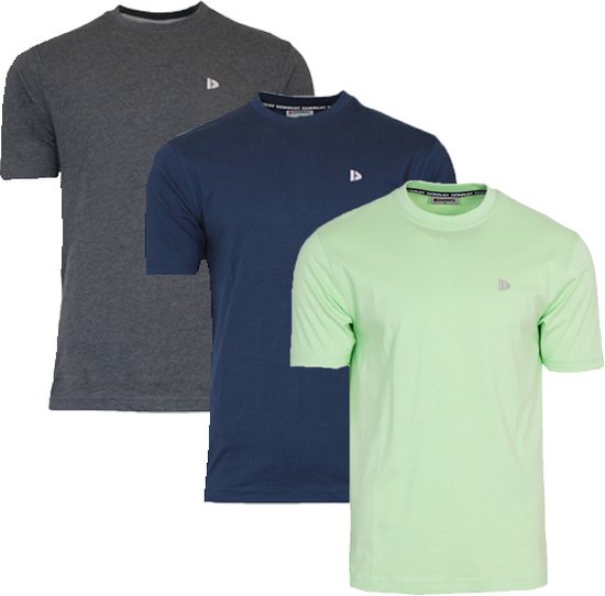 3-Pack Donnay T-shirt (599008) - Sportshirt - Heren - Charcoal-marl/Navy/Lemon green (571) - maat L