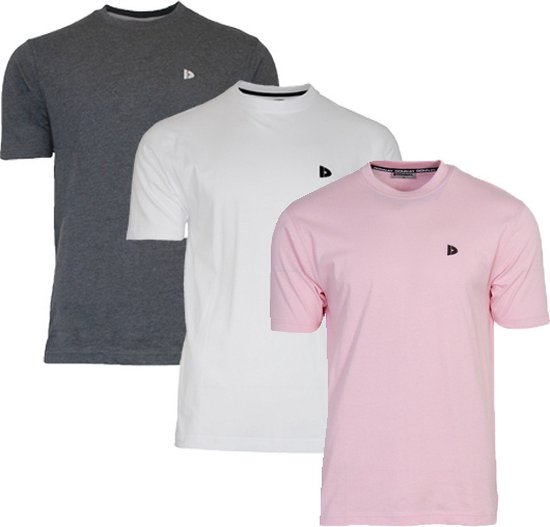 3-Pack Donnay T-shirt (599008) - Sportshirt - Heren - Charcoal-marl/White/Shadow pink (579) - maat XL