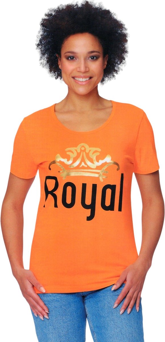 Oranje - T-Shirt Dames - Koningsdag - Royal - 100% Katoen - Maat S - 36/38