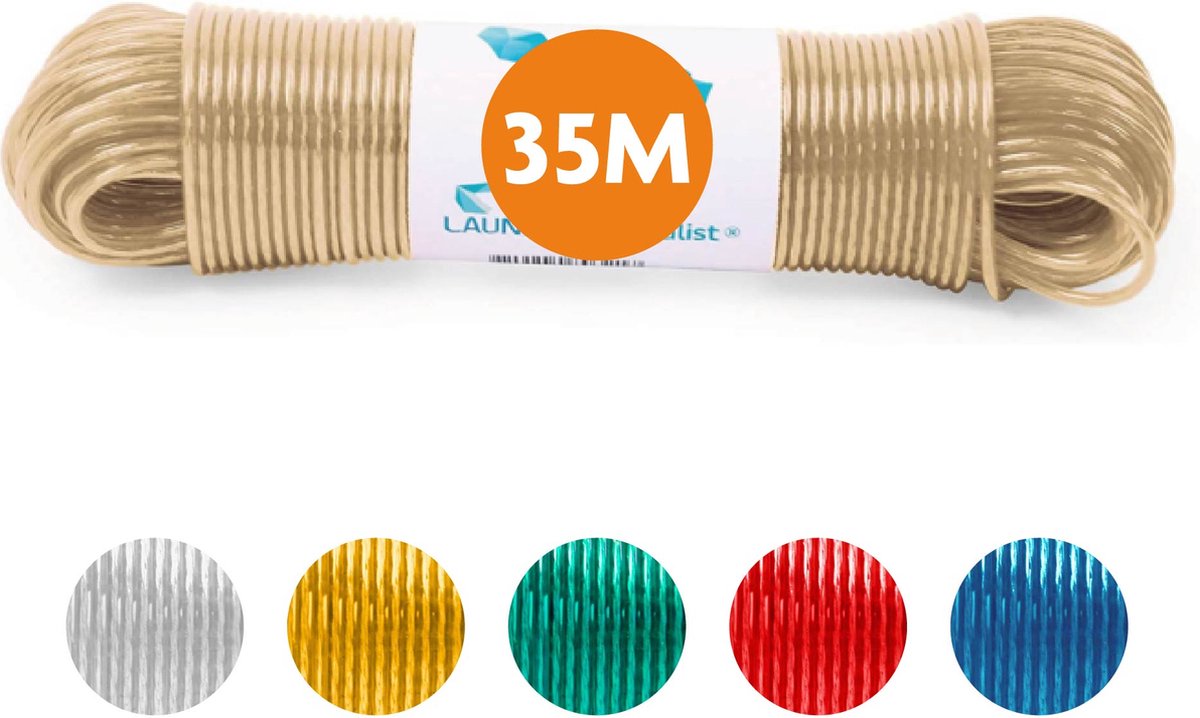 Goedkoopste LaundrySpecialist Waslijn - Waslijndraad - Wasdraad - Waslijndraad met stalen kern - 35 meter met stalen kern - Transparant