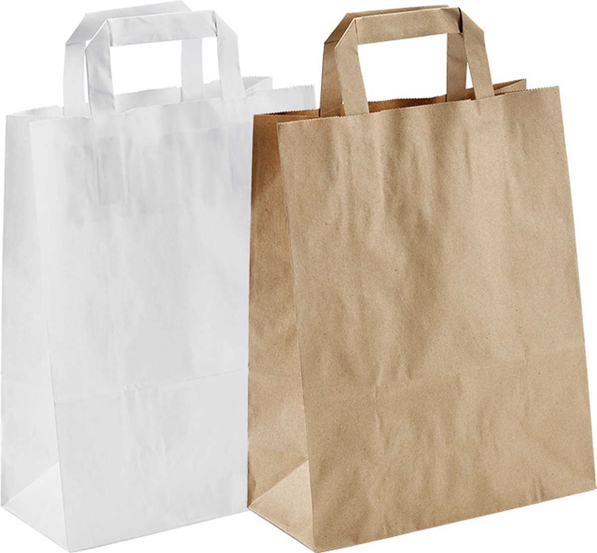 50 x Bruine en Witte Draagtassen/ papieren tassen In Kraftpapier Met Platte Oren 22x10x28cm Papier Tasjes Met Handvat/ Cadeautasjes met vlak handgrepen / Zakjes/ kleine geschenkzakjes ideaal voor verjaardag, bruiloft, babyshower, winkelen, Kerstmis