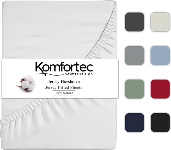 Komfortec Jersey Stretch Hoeslaken 90x200 cm - Fitted Sheet - Rondom Elastiek - 100% Katoen - Wit