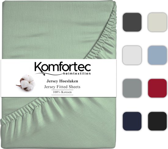 Komfortec Jersey Stretch Hoeslaken 140x200 cm - Fitted Sheet - Rondom Elastiek - 100% Katoen - Groen