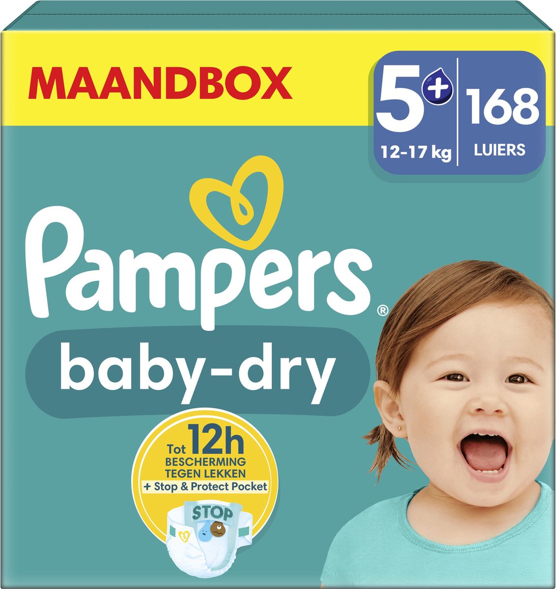 Pampers Baby-Dry - Maat 5+ (12kg-17kg) - 168 Luiers - Maandbox - Pampers