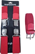 Rode bretels met 4 stalen clips plus Rood Elastische Comfort Stretch Riem 110 cm
