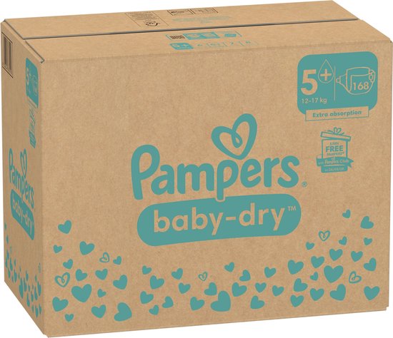 Pampers Baby-Dry - Maat 5+ (12kg-17kg) - 168 Luiers - Maandbox - Pampers