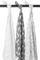 Meyco Baby Clouds/Dots/Feathers swaddle - 3-pack - hydrofiel - grey - 120x120cm