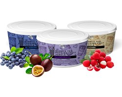 foto van Mito Tea - Bubble Tea - Popping Fruitparels - Cadeau - Boba * Combipack * 3X 350 Gram - Blueberry - Passievrucht - Lychee