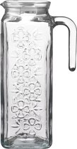 LAV Waterkan/sapkan karaf - gedecoreerd glas - transparant - met kunststof deksel - 1.2 liter - Past in koelkast deur