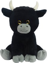 Knuffeldier Stier/koe Herman - zachte pluche stof - boerderijdieren knuffels - zwart - 24 cm