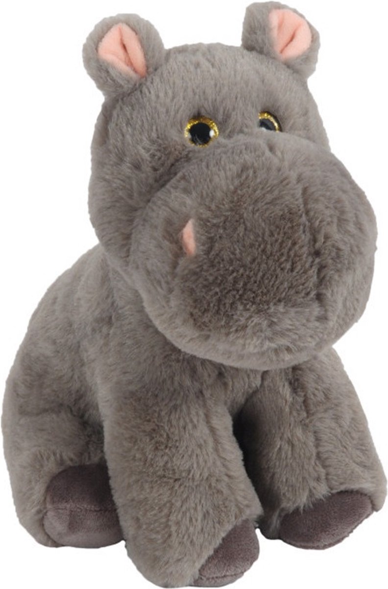Sandy Knuffeldier Nijlpaard Olly - zachte pluche stof - wilde dieren knuffels - grijs - 24 cm