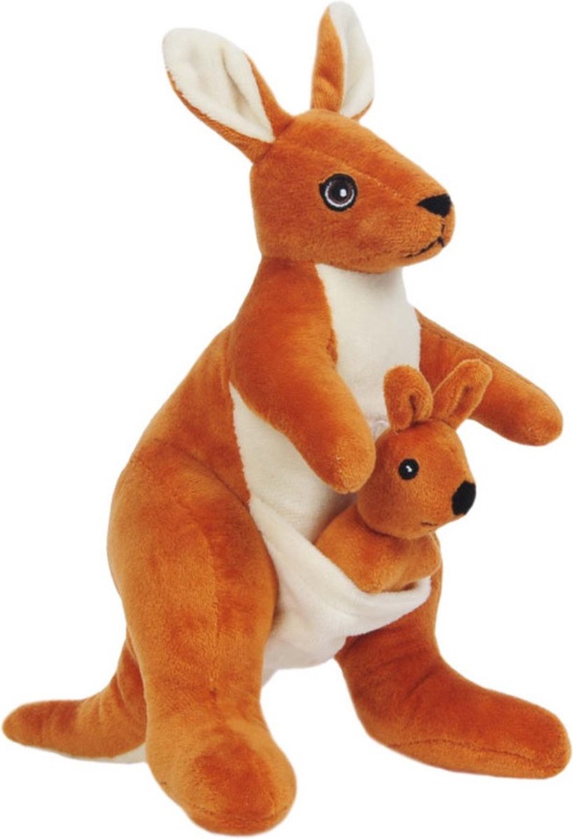 Sandy Knuffel Kangoeroe met jong - zachte pluche stof - dieren knuffels - 23 cm
