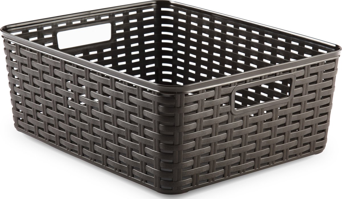 Plasticforte Opbergmand - Kastmand - rotan kunststof - choco bruin - 12 Liter - 30 x 37 x 13 cm