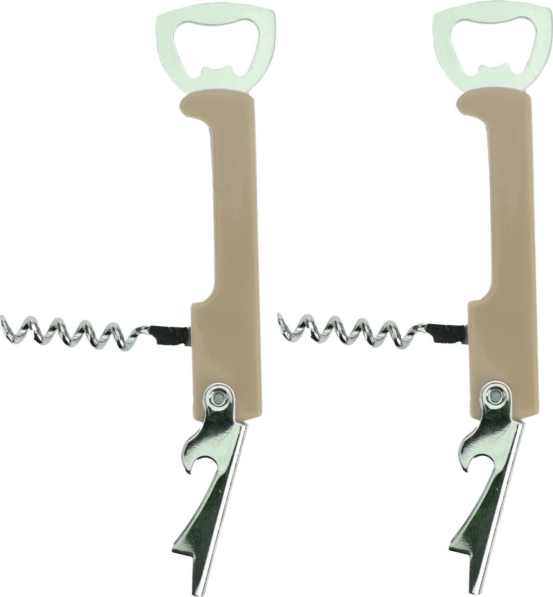 Excellent Houseware flesopener/kurkentrekker - 2x - kelnersmes - beige - 12 cm