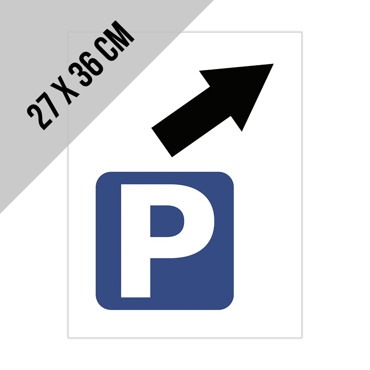 Pictogram/ bord | Parking met schuine pijl naar rechts | 27 x 36 cm | Parkeerplaats | Klanten | Parkeren | Dikte: 2 mm | Witte achtergrond | 1 stuk
