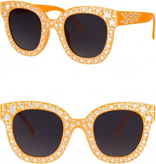 Zonnebril met steentjes - Festival bril - Rave bril - Glasses - Koningsdag accessoires - Oranje van Merkloos — afbeelding 3