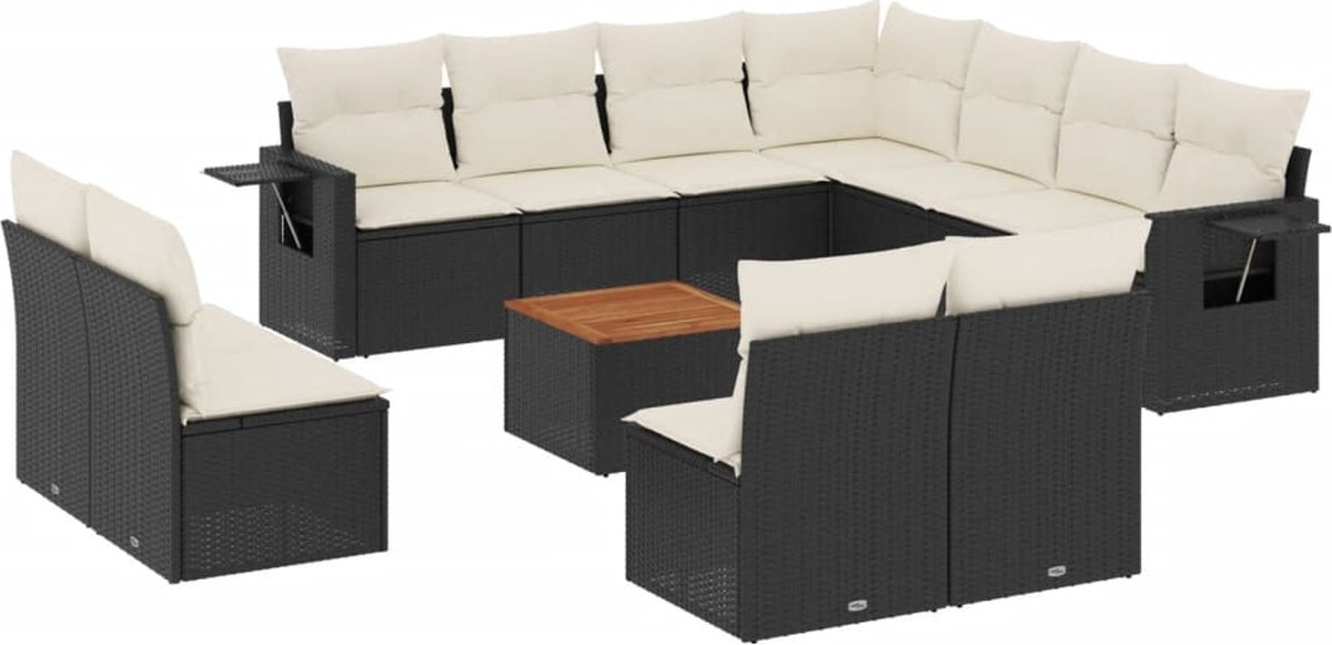 vidaXL 12-delige - Loungeset - met - kussens - poly - rattan - zwart