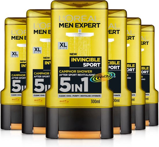 L'Oréal Men Expert Invincible Sport 5IN1 Douchegel - 6x300 ml - Voordeelverpakking