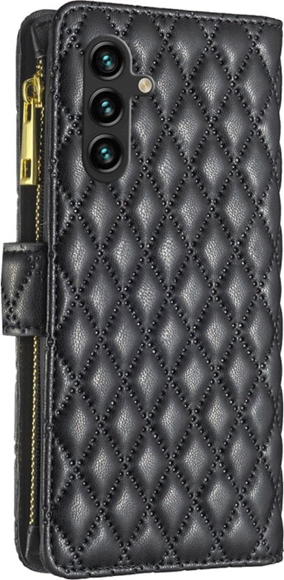 Samsung Galaxy A35 - Portefeuille avec fermeture éclair - book case cover - espace pour 9 cartes - diamant noir