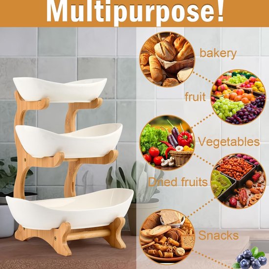 Fruitmand met planken, fruitmand, 3 etages, fruitmand voor het gezin