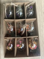 Paashangers met droogbloemen glas 9 stuks - 9 eierhangers - hanger - eivorm - roze oranje paars