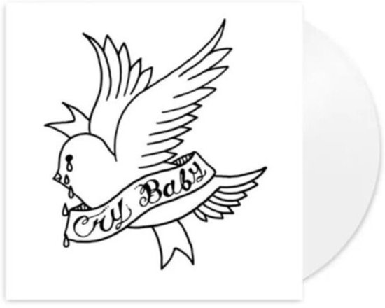 Pochette d'album en vinyle blanc avec l'illustration de la colombe 'Cry Baby', à côté du disque vinyle blanc.